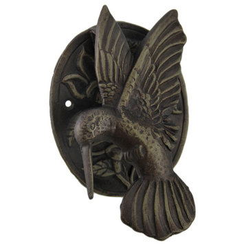 Antique Bronze Cast Iron Hummingbird and Flower Front Door Knocker Entry Decor
