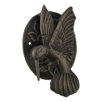 Antique Bronze Cast Iron Hummingbird and Flower Front Door Knocker Entry Decor