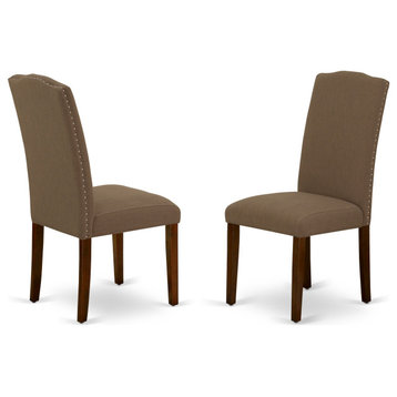 Encinal Parson Chair With Mahogany Leg and Linen Fabric Dark Coffee, Set of 2