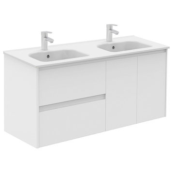 Ambra 120 Double Complete Vanity Unit, Gloss White, Without Mirror