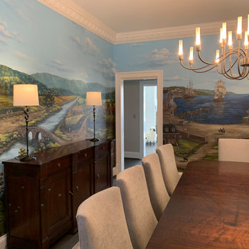 Colonial-Revolutionary Murals, hand painted throughout a dining room.