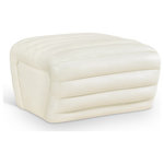Meridian Furniture - Vega Upholstered Ottoman, Cream, Vegan Leather - Indulge in a blend of sophistication and comfort with the Vega cream vegan leather ottoman. Draped in velvety soft vegan leather, this ottoman features bold deep channel tufting that creates a dynamic visual contrast. Its contemporary design elevates your space and invites you to experience luxury in every curve. Perfect for making a statement in your living room, office, or lounge, it redefines modern elegance with its unique and captivating style.