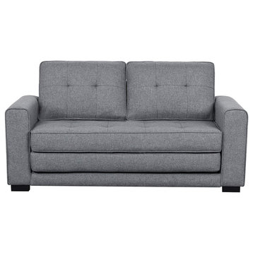 Contemporary Sleeper Sofa, Linen Seat With Elegant Square Tufting, Light Grey