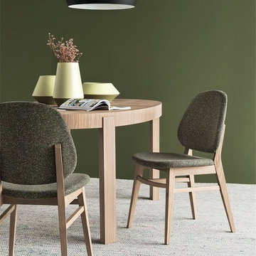 Collette Chairs - Smoke Frame + Tweed Forest Green Seat and Atelier Table