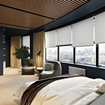 Modern Bedroom Interior with the Space Spirit. 3D Rendering