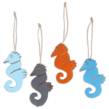 Novica Handmade Colorful Seahorses Wood Ornaments (Set Of 4)
