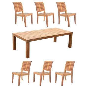 7-Piece Outdoor Teak Dining Patio Set: 86" Rectangle Table 6 Lagos Armless Chair