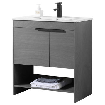 Fine Fixtures Phoenix Bathroom Vanity with  Ceramic Sink Full assembly required, Classic Grey, 30 Inch