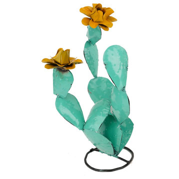 Colorful Prickly Pear Metal Cactus, Turquoise