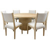 Flagstaff 7-Piece 60" Round Dining Set With 6 Ash Boucle Chairs in Ivory