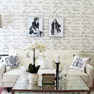 French Poem Script Stenciled Living Rooms