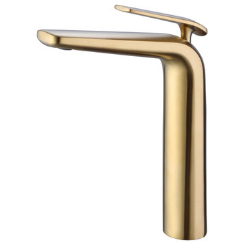 Deck Mounted Single Hole Bathroom Faucet, Brushed Gold