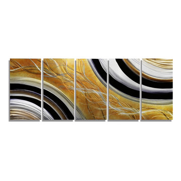 Honeybee - Black, Silver, and Gold Abstract Handmade Modern Metal Painting