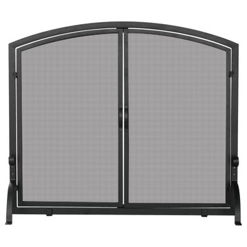 Uniflame Single Panel Black Wrought Iron Screen with Doors- Medium