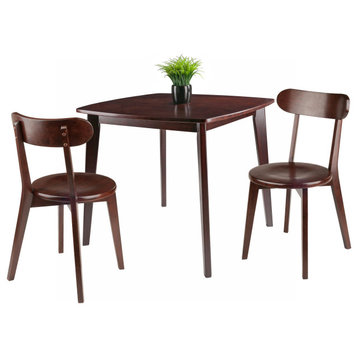 Pauline 3-Pc Dining Table with H-Leg Chairs, Walnut
