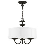 Livex Lighting - Livex Lighting 3 Light Black Pendant Chandelier - The three-light Brookdale pendant chandelier combines floral details and casual elements to create an updated look. The hand-crafted off-white fabric hardback drum shade is set off by an inner silky white fabric that combines with chandelier-like black finish sweeping arms which creates a versatile effect. Perfect fit for the living room, dining room, kitchen or bedroom.
