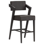 Hillsdale Furniture - Hillsdale Snyder Bar Height Stool - Interesting angles and unique functionality make the Hillsdale Furniture Snyder Non-Swivel Bar Height Stool a strong statement piece. This Modern bar height stool features strikingly angular arms and a seat back that tilts, offering customizable comfort to your guests. Constructed of sturdy wood finished in black with a charcoal faux leather seat and back.  The reinforced footrest provides structural integrity and complements the geometric concept of this stool. Ideal at your bar height dining table or kitchen counter. Assembly required.