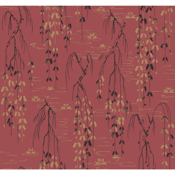 Willow Branches Wallpaper, Red, Black, Gold