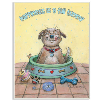 Stupell Industries Happiness Is A Full Tummy Dog Cartoon Pet Design, 10"x15"