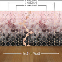 Pink Gray Gradient Cubes Wall Mural, 4 Panel, 100" wide