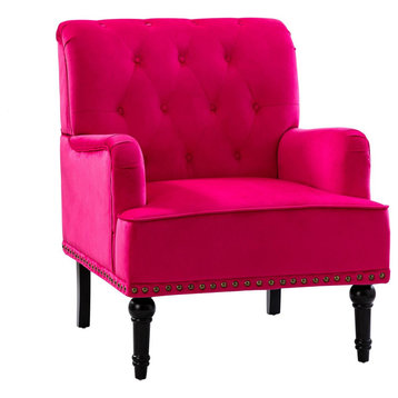 Upholstered Accent Armchair With Nailhead Trim, Fuchsia