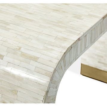 Beacon Console Table - Natural Cream, Polished Brass