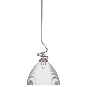 Capri Stem Pendant In Brushed Nickel Finish With 10.75" Clear Ribbed Glass