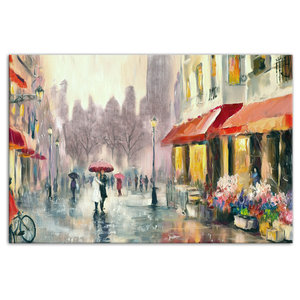 Red Umbrella In Rainy European City Wall Art Traditional Prints And Posters By Designs Direct