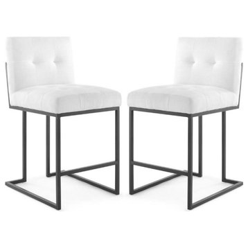 Home Square 2 Piece Upholstered Metal Counter Stool Set in Black and White