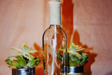 Handcrafted Glass Bottle Lamp / Wire Mesh Lampshade / Twine