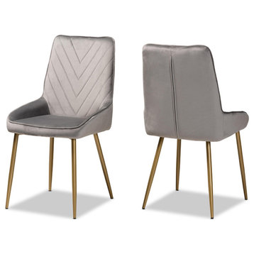 Glam and Luxe Gray Velvet Fabric and Gold Finished Metal 2-Piece Chair Set