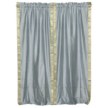 Lined-Gray 84-inch Rod Pocket Sheer Sari Curtain Panel  (India) - Pair