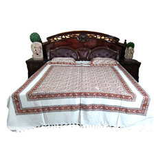 Cotton Paisley Printed Indian Inspired Bedcover, Set Of 3