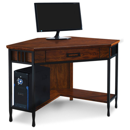 Leick Ironcraft Corner Computer Desk in Mission Oak