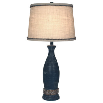 Weathered Navy Casual Table Lamp With Weathered Rope Accent