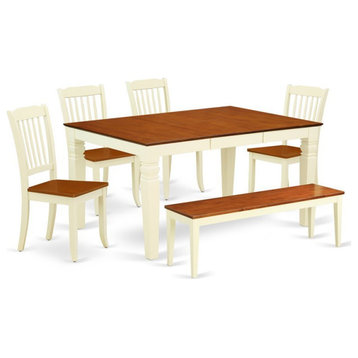 East West Furniture Weston 6-piece Dining Set with Slatted Chairs in Cherry