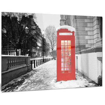 "Red London Telephone Booth" Glossy Metal Wall Art, 40"x30"