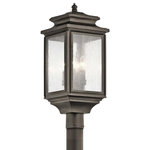 Kichler - Wiscombe Park 4-Light Outdoor Post Lantern in Olde Bronze - The Wiscombe Park  23.25" 4 light outdoor post light features an old world lantern look with its curves and clear seeded glass Olde Bronze® finish. The Wiscombe Park post light perfect in a traditional environment.Complete the look by adding coordinating pieces such as the Wiscombe Park Wall Light Olde Bronze (49502OZ) and Wiscombe Park Wall Light Olde Bronze (49503OZ).Cleaning instructions: Turn off electric current before cleaning. Clean metal components with a soft cloth moistened with a mild liquid soap solution. Wipe clean and buff with a very soft dry cloth. Under no circumstances should any metal polish be used, as its abrasive nature could damage the protective finish placed on the metal parts. Never wash glass shades in an automatic dishwasher. Instead, line a sink with a towel and fill with warm water and mild liquid soap. Wash glass with a soft cloth, rinse and wipe dry.CSA UL Listed Wet for open or direct exposure to sun, rain or water spray and is ideal for pergolas, lanais, open porches and more. It has a highly durable finish against rain or snow and feature stainless steel mounting hardware.   This light requires 4 , 60W Watt Bulbs (Not Included) UL Certified.