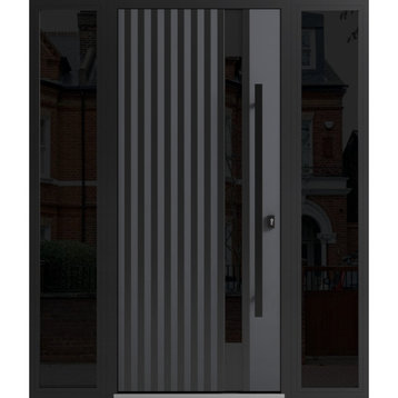 Exterior Prehung Steel Door Ronex 04 Grey 2 Side Exterior WindowsLeft Hand