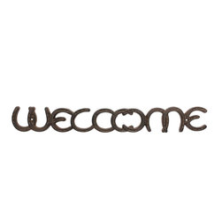 21 in. x 3 in. Weathered Rust Cast Iron Horseshoe "WELCOME" Wall Art - Metal Wall Art