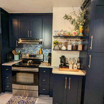 Transitional Kitchen Remodel Done in Mythic Blue Cabinets