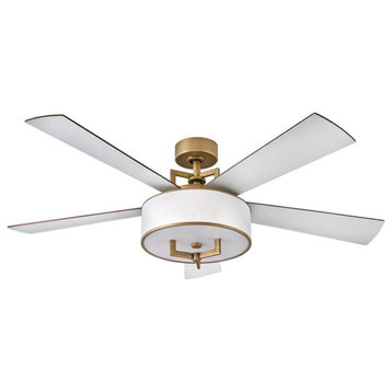 56" 5-Blade Brass Ceiling Fan With LED Drum Shade Light