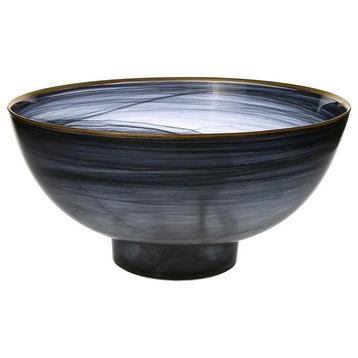 Classic Touch Black Alabaster Bowl With Base And Gold Rim