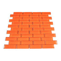 1x3 Orange Glossy Subway Glass Mosaic Tiles - Home Accessories & Decor