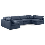 Meridian Furniture - Indulge Upholstered Modular U-Shaped Sectional, Navy, 6-Piece: 4 Armless Chair, 2 Corner Chair, Down Stuffed Linen Textured Fabric - Experience ultimate comfort and style with our navy linen textured fabric Indulge Sectional. The luxurious linen texture of the fabric will elevate the aesthetic of any room. This sofa provides ample space for you to relax while its modular build offers the option of unlimited configurations. Whether you're looking to add a stylish element to your living room or a comfortable seating option to your bedroom, this sofa is the perfect choice.