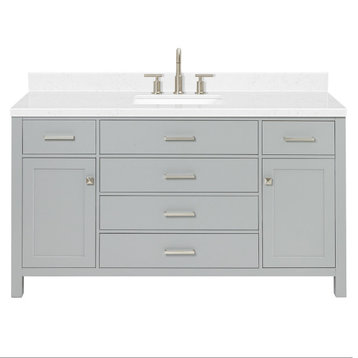 Ariel Bristol 60" Single Rectangle Sink Bathroom Vanity, Carrara Quartz, Grey