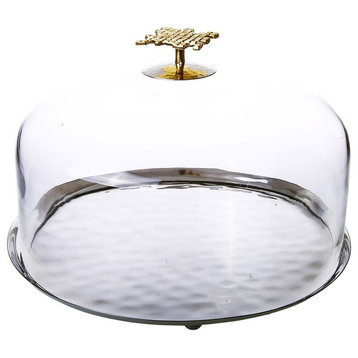 Classic Touch Glass Cake Dome With Mosaic Handle