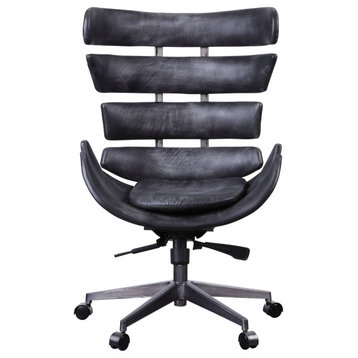ACME Megan Leather Upholstered Office Chair in Vintage Black and Aluminum