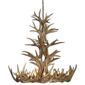 Real Shed Antler Mule Deer Grand Teton Chandelier, Large, With Parchment Shades