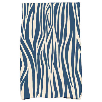 Wood Stripe Geometric Print Kitchen Towel, Navy Blue